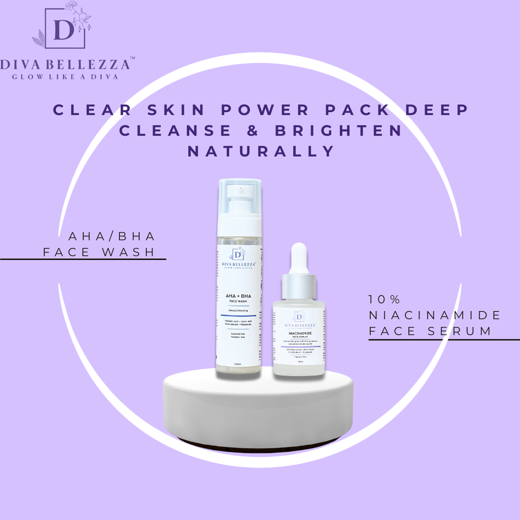 DivaBellezza™ Clear Skin Power Combo | AHA BHA Face Wash + 10% Niacinamide Face Serum for Acne, Pores & Glow