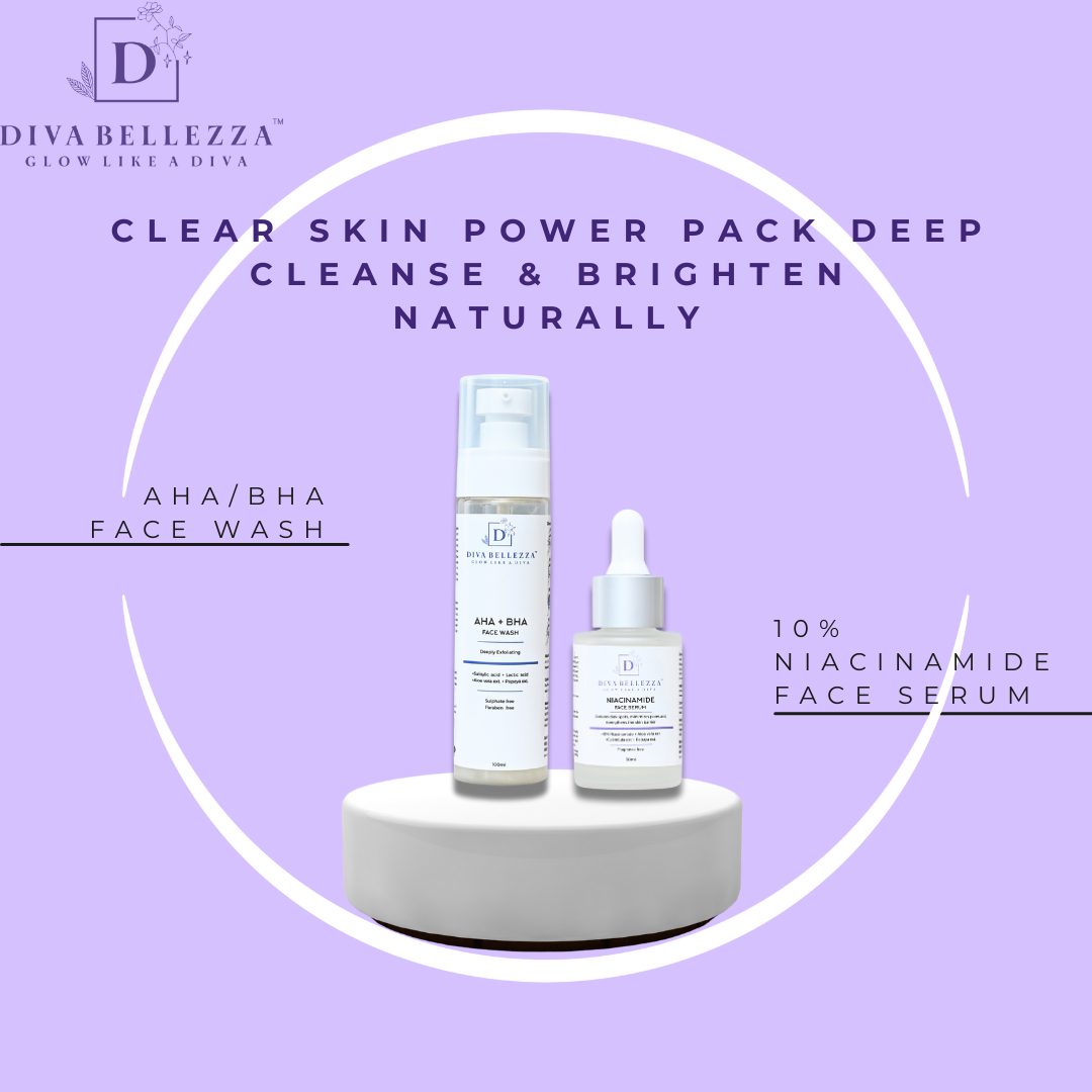 DivaBellezza™ Clear Skin Power Combo | AHA BHA Face Wash + 10% Niacinamide Face Serum for Acne, Pores & Glow
