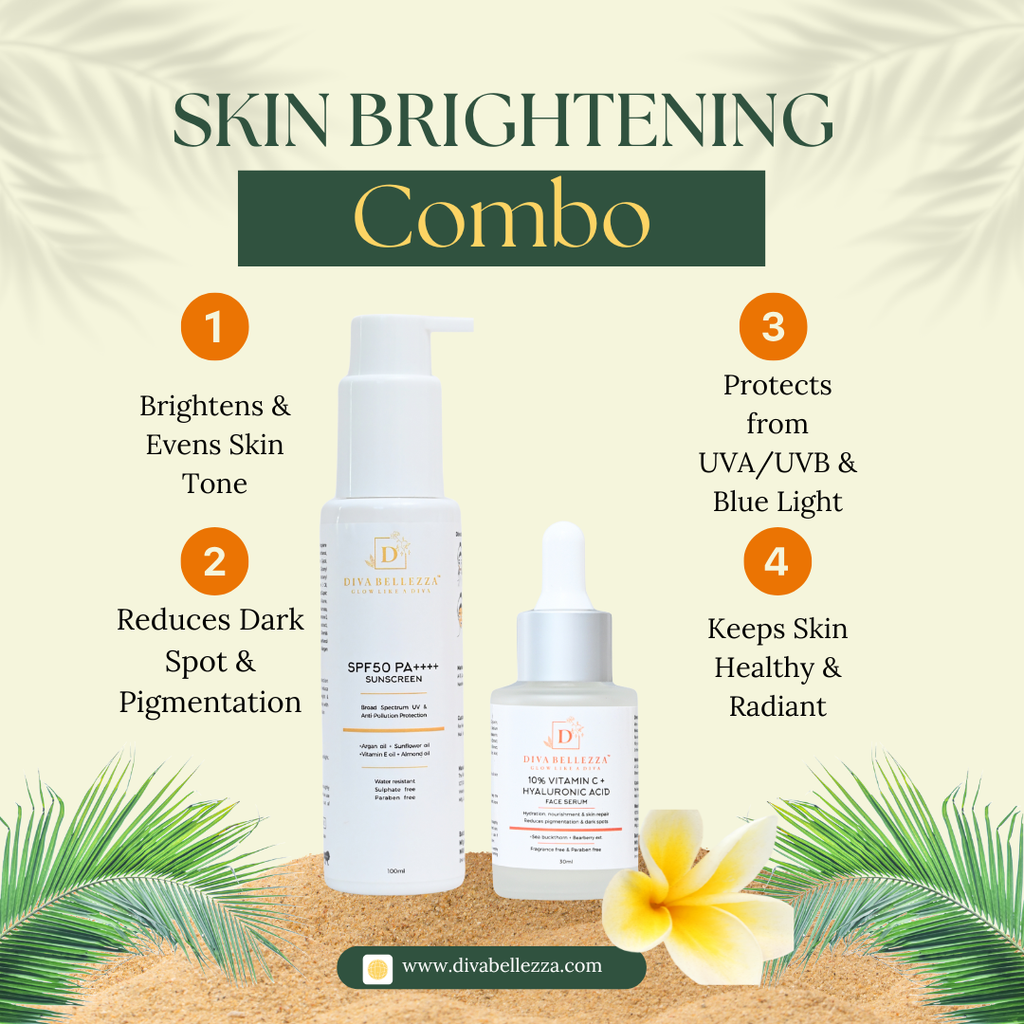 DivaBellezza™  Brightening & Protection Combo | SPF 50 PA++++ Sunscreen + Vitamin C 10% & Hyaluronic Acid Serum