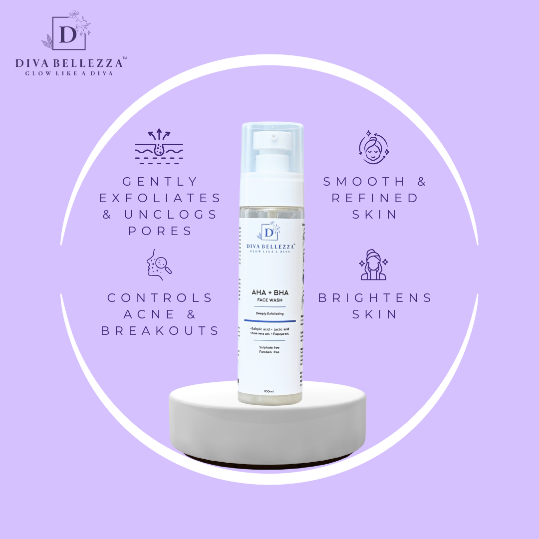 DivaBellezza™ Clear Skin Power Combo | AHA BHA Face Wash + 10% Niacinamide Face Serum for Acne, Pores & Glow