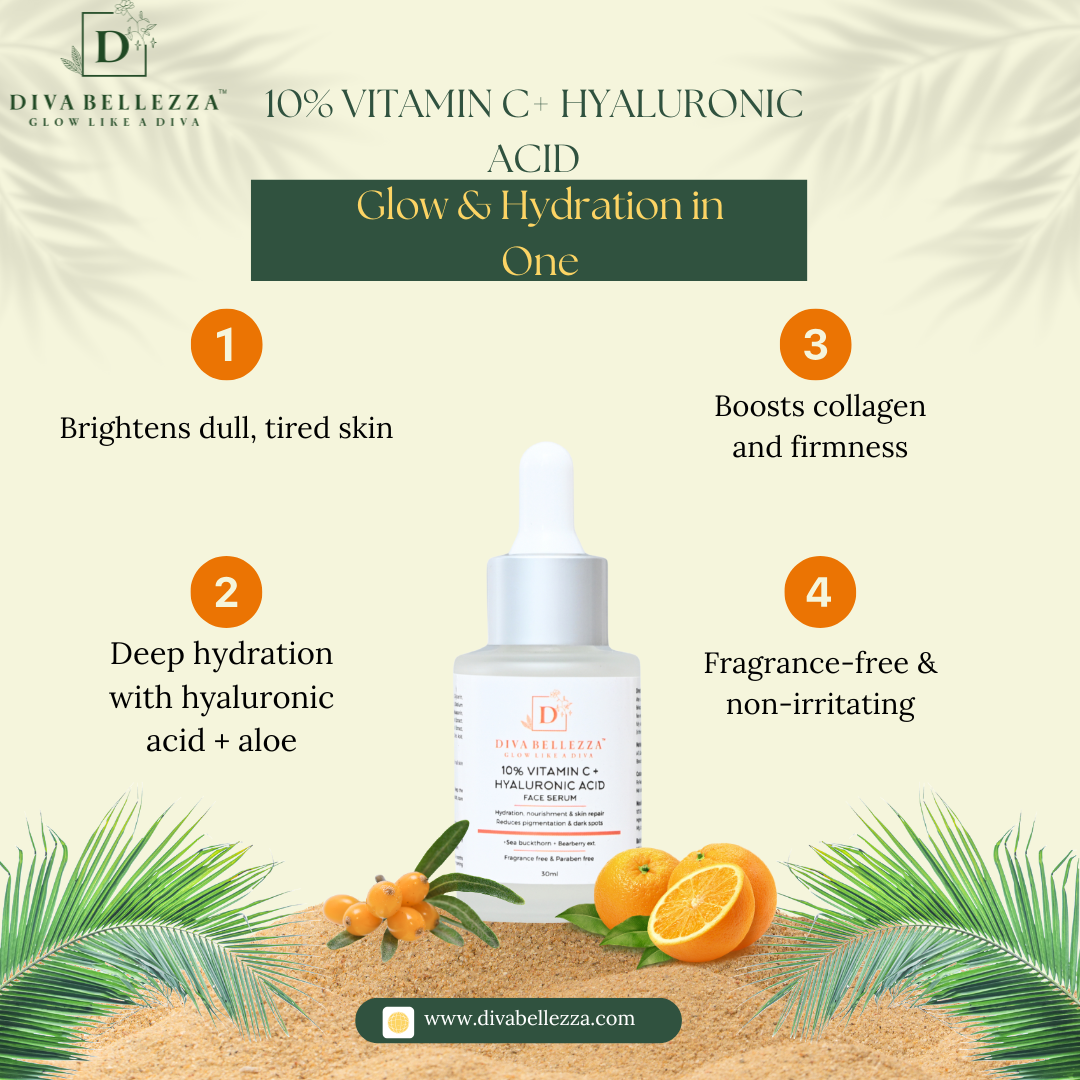 DivaBellezza™  Brightening & Protection Combo | SPF 50 PA++++ Sunscreen + Vitamin C 10% & Hyaluronic Acid Serum
