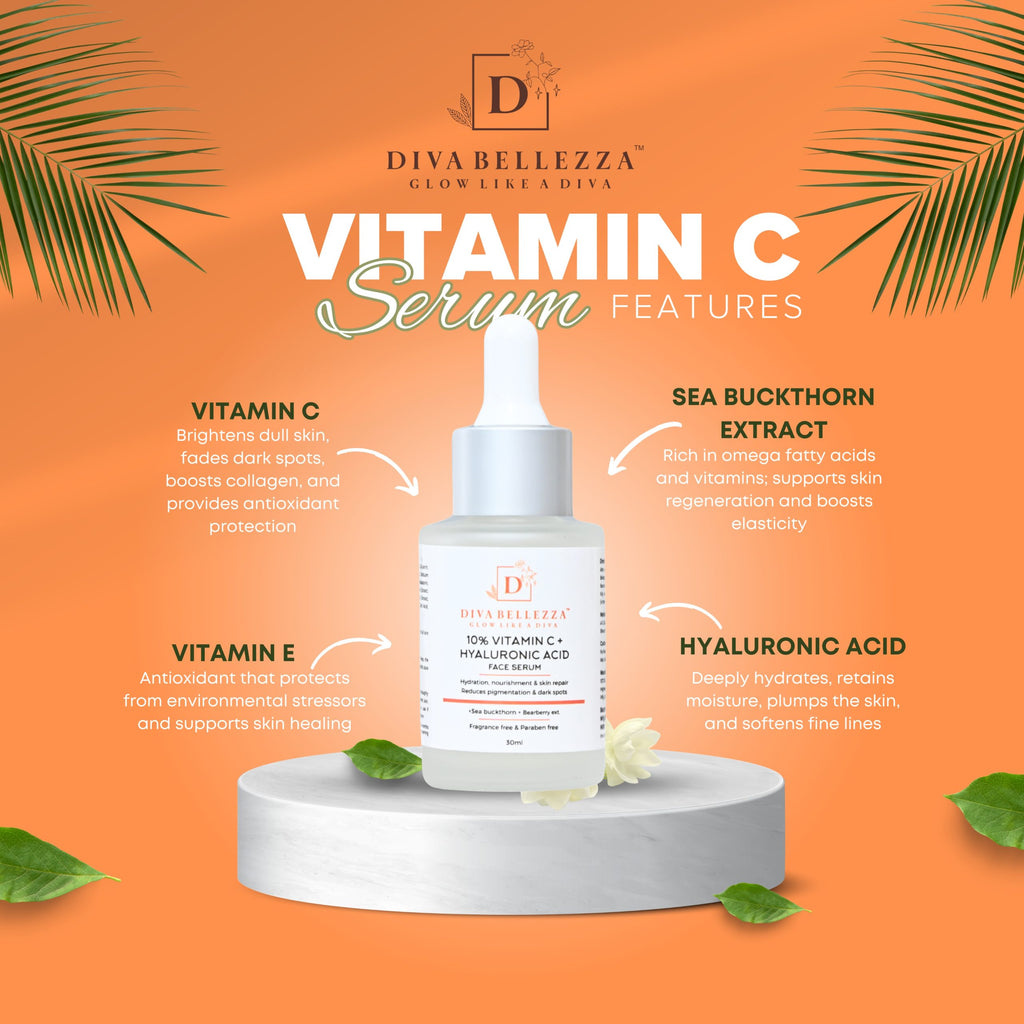 DivaBellezza™ Vitamin C 10% + Hyaluronic Acid Face Serum